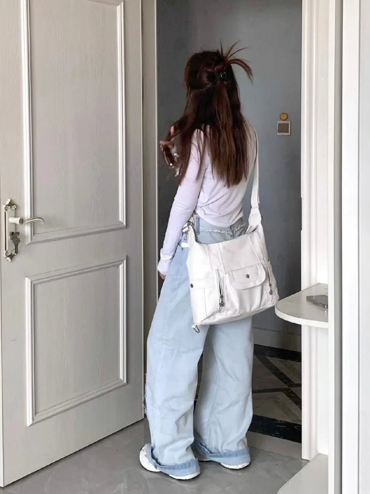 Blue Baggy Y2K Hippie Graphic Denim Oversize Patchwork Pant