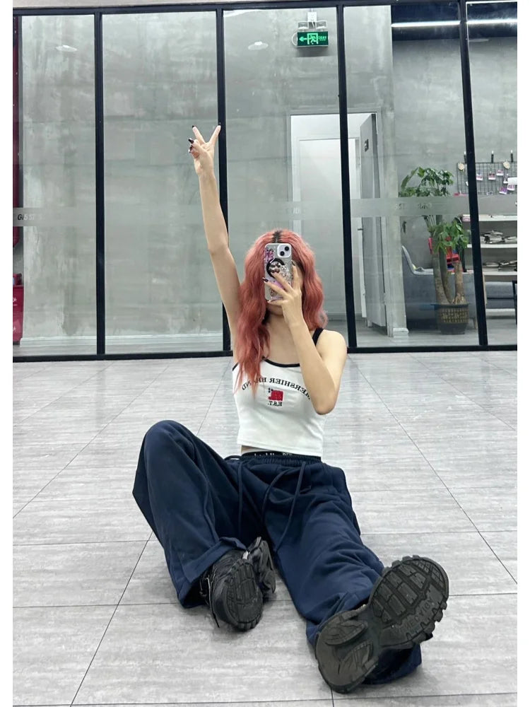 Blue Baggy Jogging Sweatpants Kpop Y2K Harajuku Hippie Oversize Wide Leg Pant