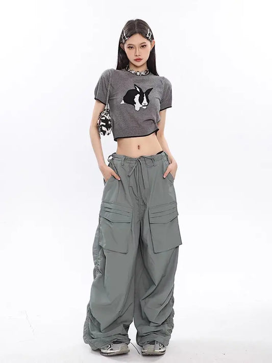 Y2K Vintage Parachute Cargo Gyaru Oversize Gorpcore Baggy Trendy Streetwear Pant