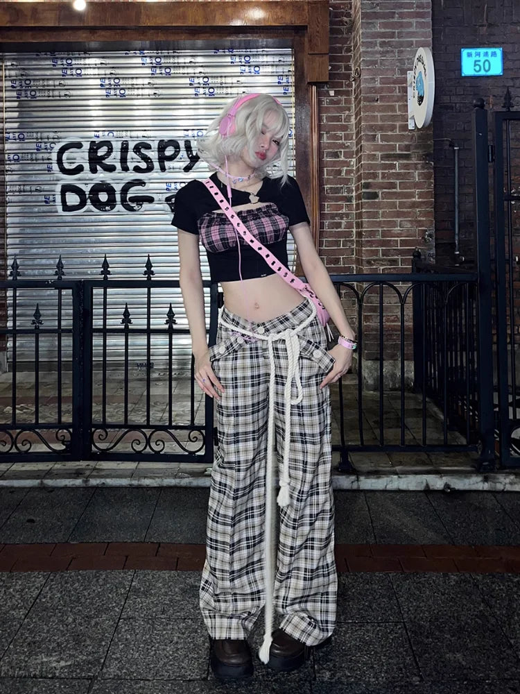 Y2K Vintage Plaid Aesthetic High Waist Checkered Korean Style Harajuku Pant