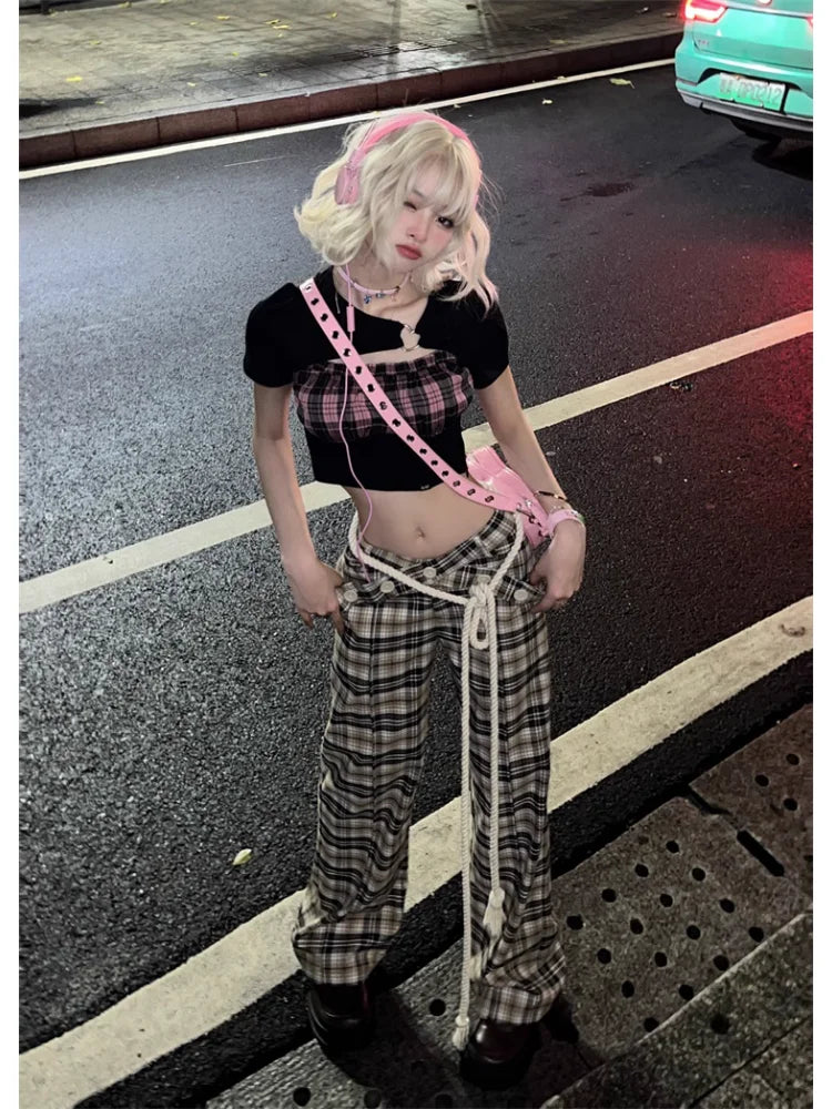 Y2K Vintage Plaid Aesthetic High Waist Checkered Korean Style Harajuku Pant