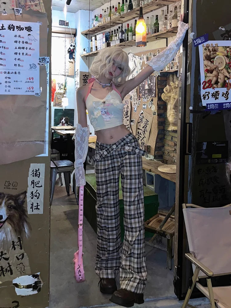 Y2K Vintage Plaid Aesthetic High Waist Checkered Korean Style Harajuku Pant
