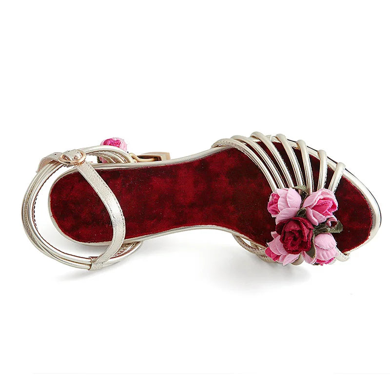 Claudette Rosette Embellished Cage Sandal Pumps