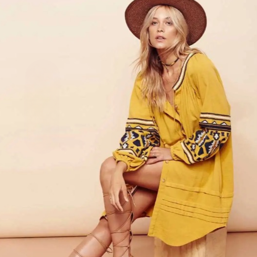 Petra Boho Embroidery Midi Folk Dress