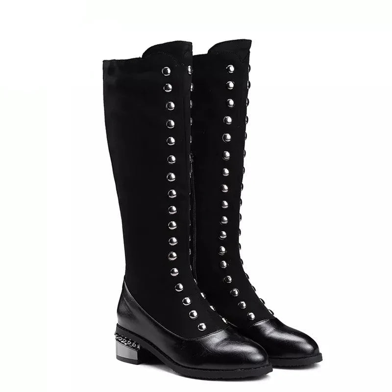 Senga Punk Rivet Knee High Victorian Boots
