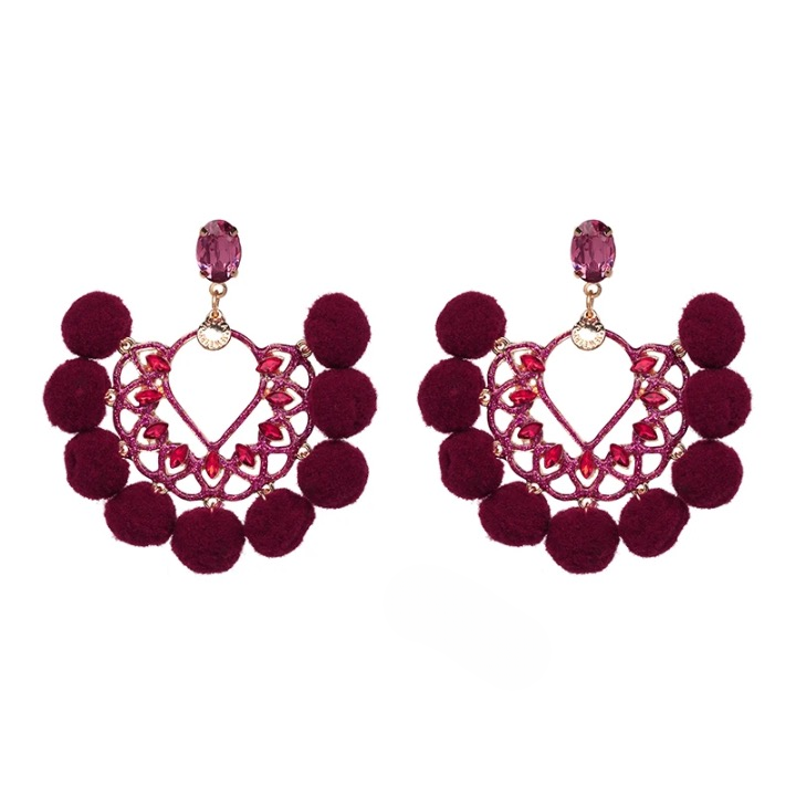 Citrine Pom Pom Fan Bohemian Earrings