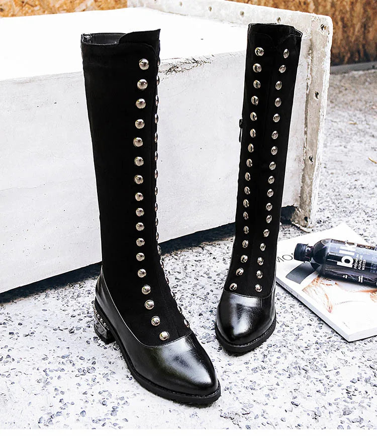 Senga Punk Rivet Knee High Victorian Boots