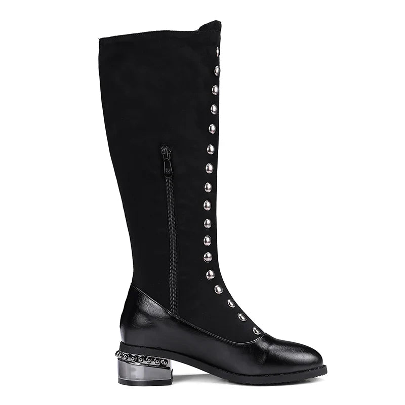 Senga Punk Rivet Knee High Victorian Boots