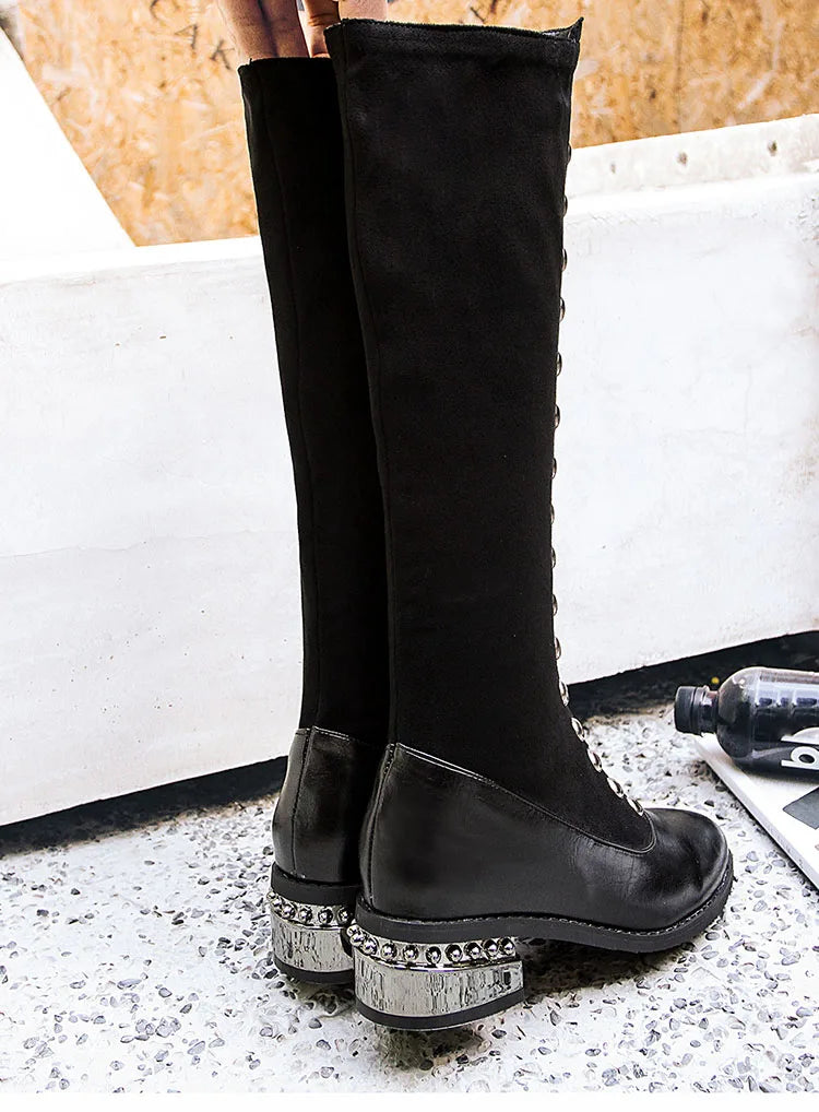 Senga Punk Rivet Knee High Victorian Boots