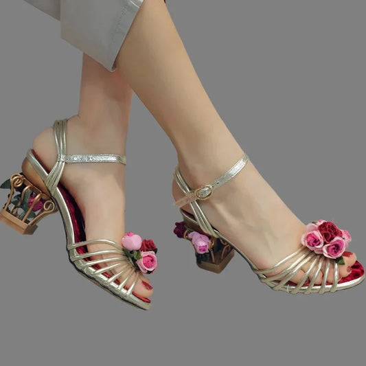 Claudette Rosette Embellished Cage Sandal Pumps