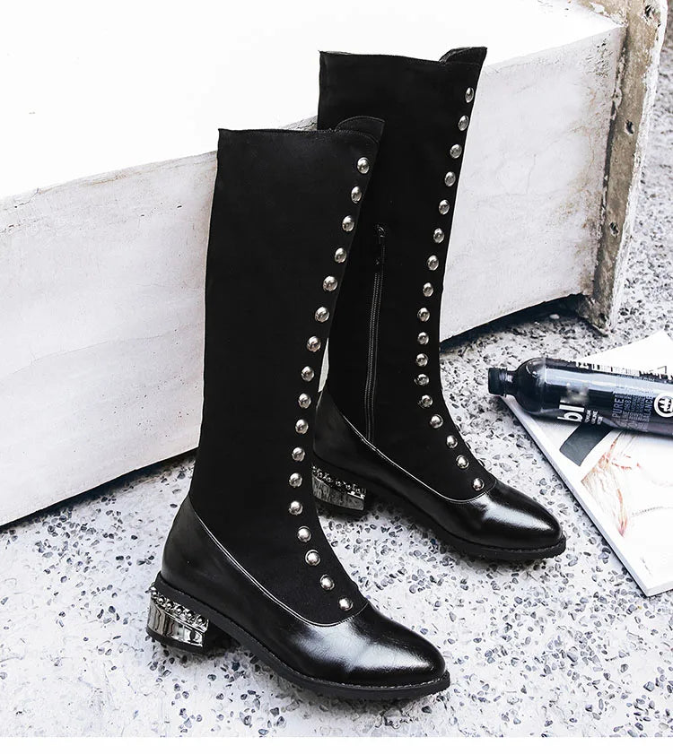 Senga Punk Rivet Knee High Victorian Boots