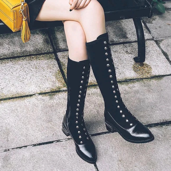 Senga Punk Rivet Knee High Victorian Boots