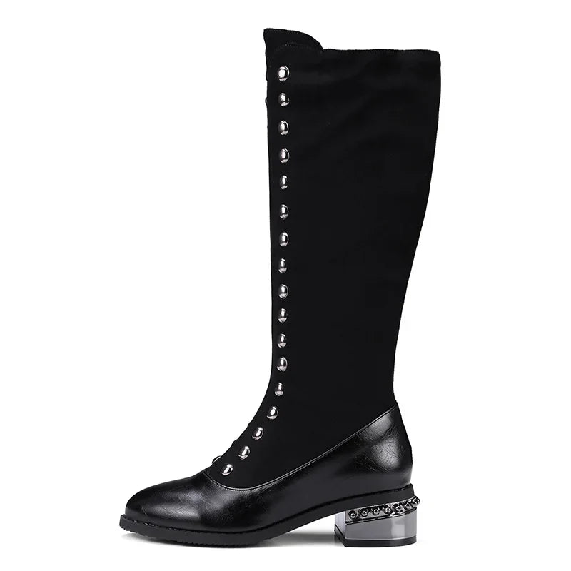 Senga Punk Rivet Knee High Victorian Boots