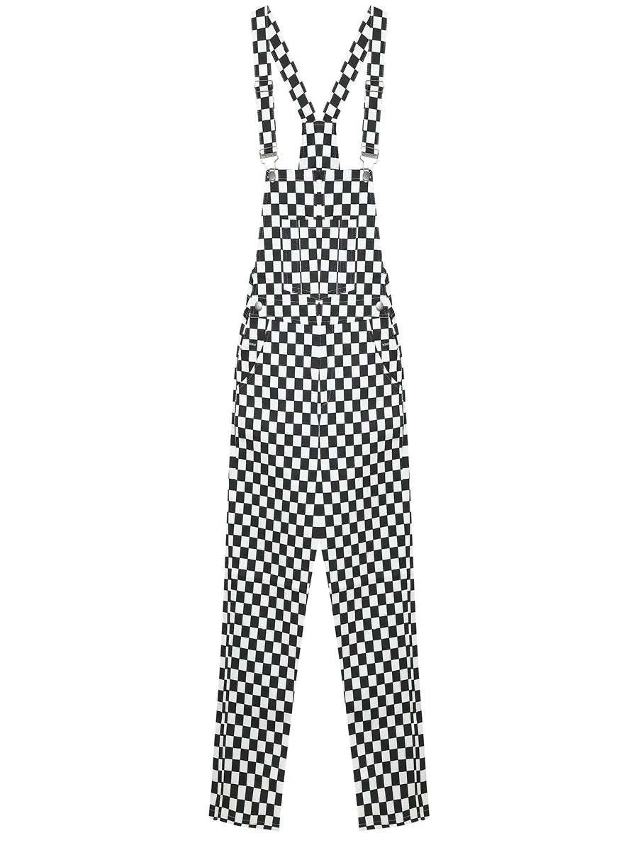 Zoe Retro Checkerboard Hip-Hop Overalls