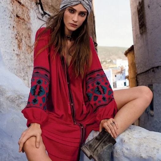 Petra Boho Embroidery Midi Folk Dress