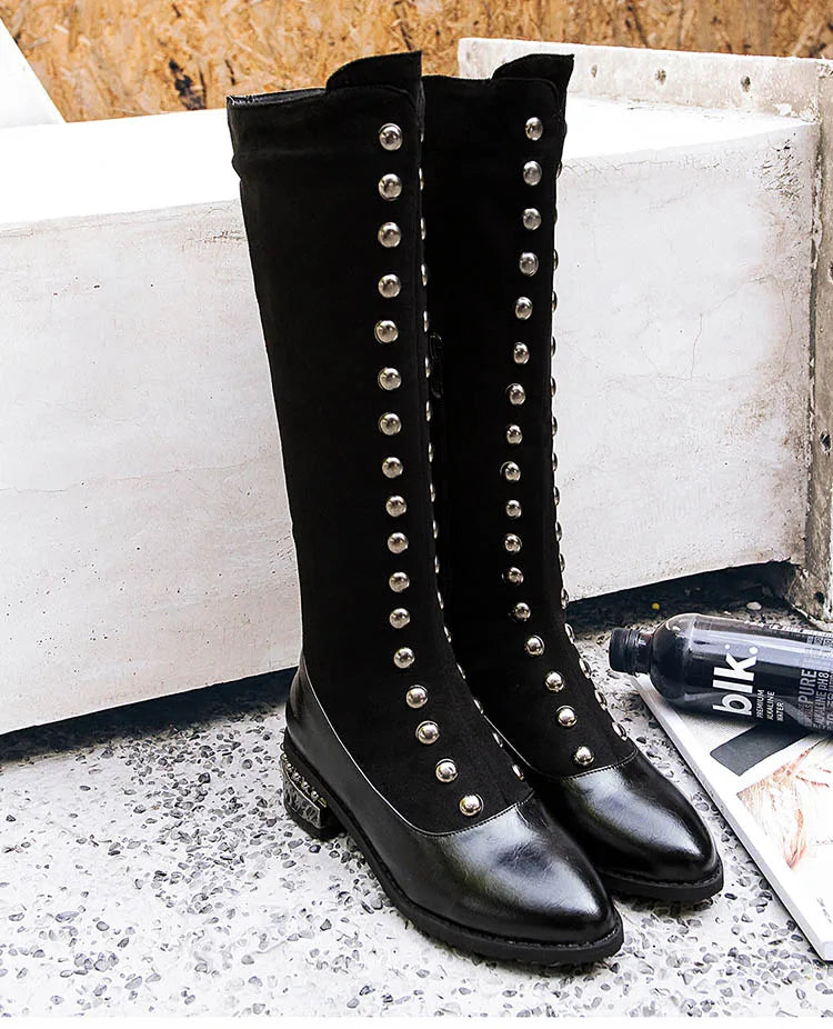Senga Punk Rivet Knee High Victorian Boots