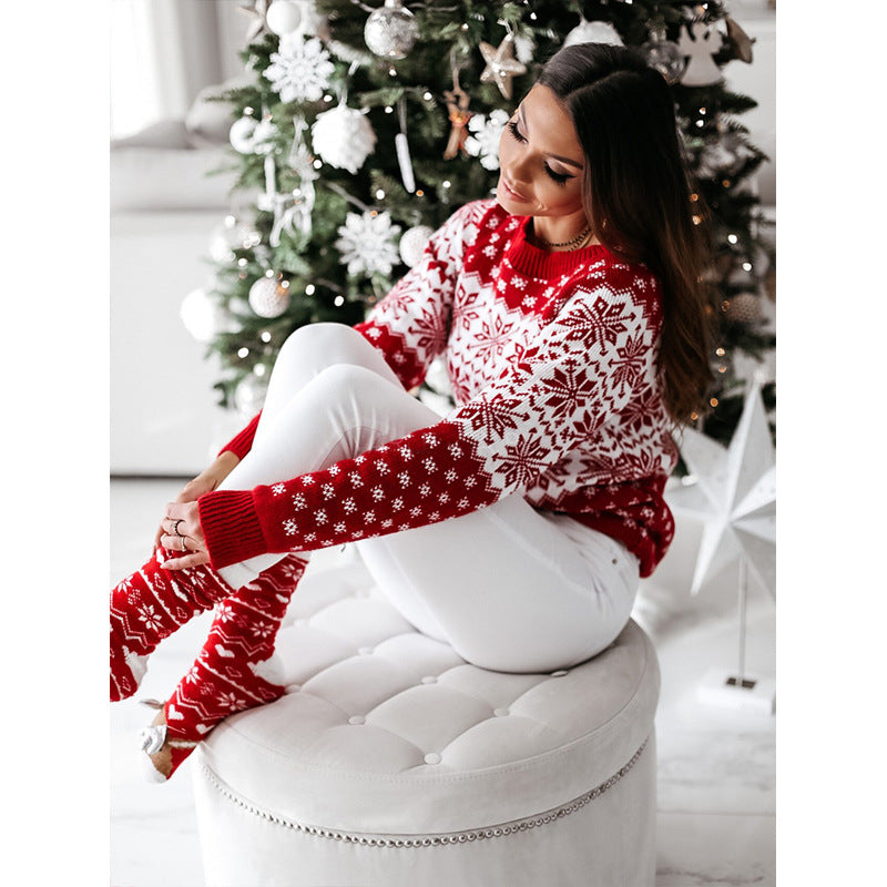 Snowflake Pattern Classic Round Neck Long Sleeve Christmas Sweaters