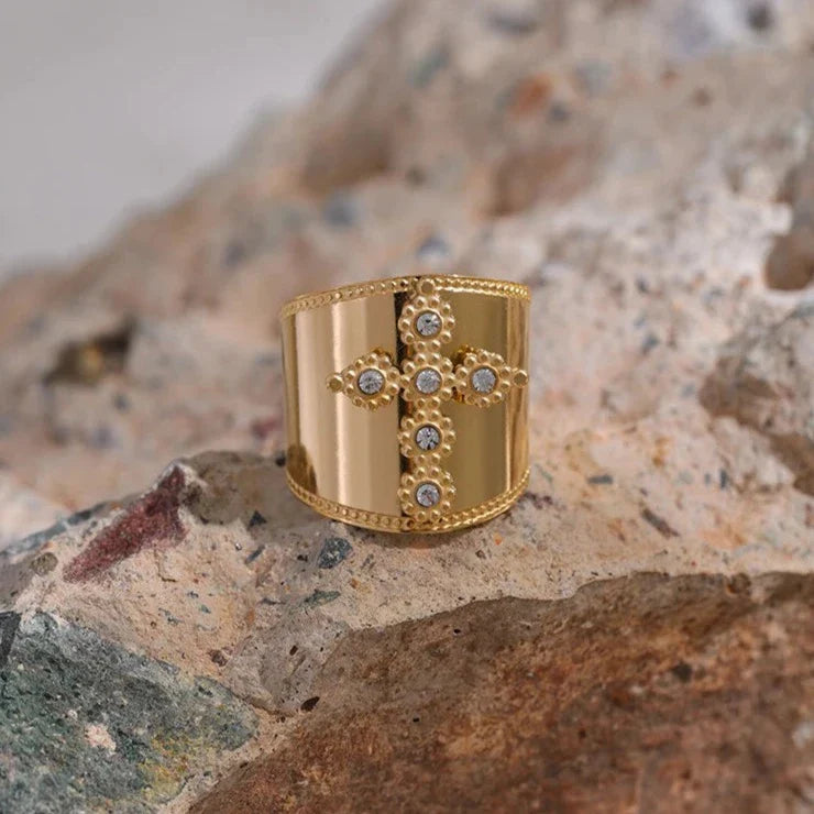 Luxe CZ Cross Brand Band Ring