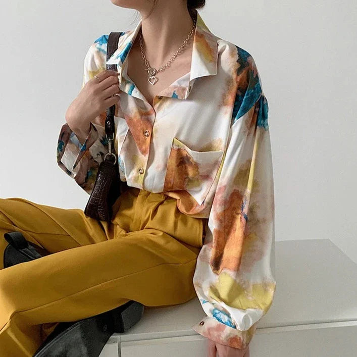 Soula Watercolor Ombre Print Shirt Blouse