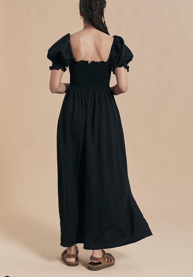 Summer Dresses For  Square Neck Smocked Short Puff Sleeve Vacation Beach Style