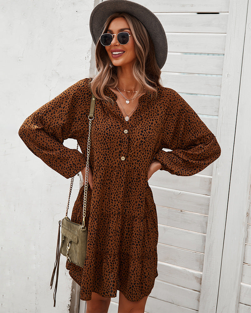 Leopard V-Neck A-Line Dress