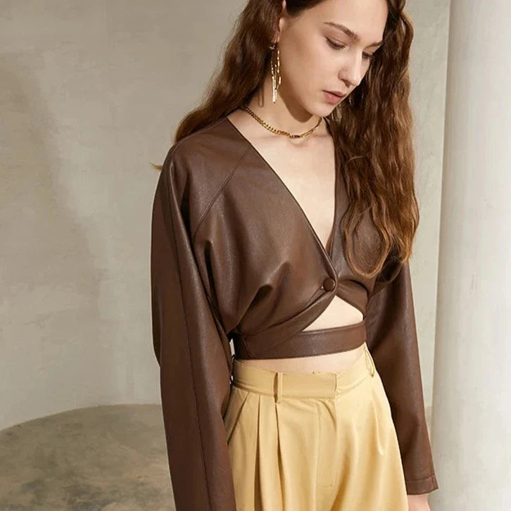 Cambri Faux Leather Ballerina Bolero Top