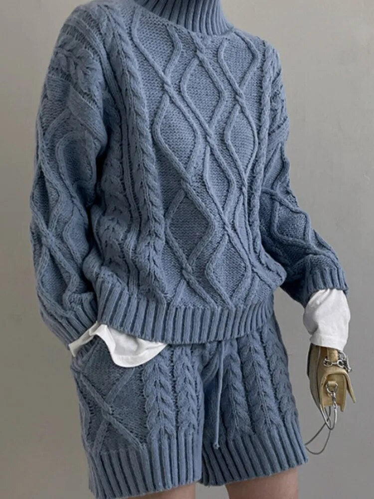 Hanka Cable Knit Turtleneck and Shorts Set