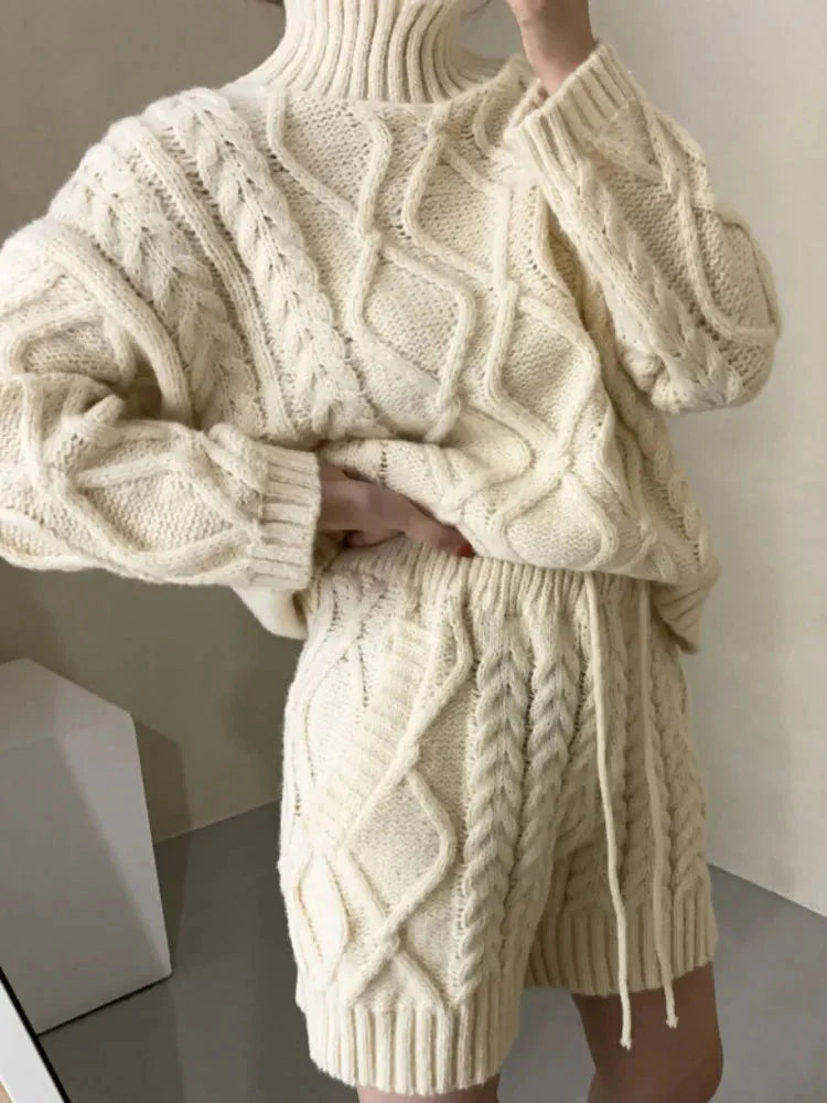 Hanka Cable Knit Turtleneck and Shorts Set