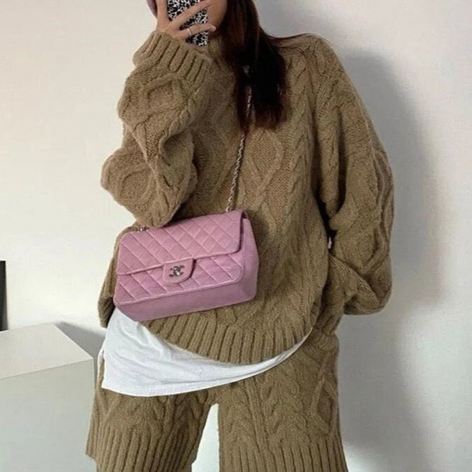 Hanka Cable Knit Turtleneck and Shorts Set