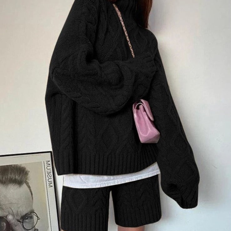 Hanka Cable Knit Turtleneck and Shorts Set