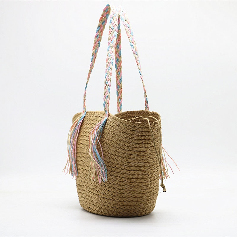 Hanni Pastel Braids Handle Straw Tote Bags - 2 Colors
