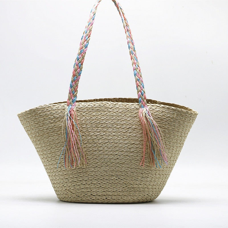 Hanni Pastel Braids Handle Straw Tote Bags - 2 Colors