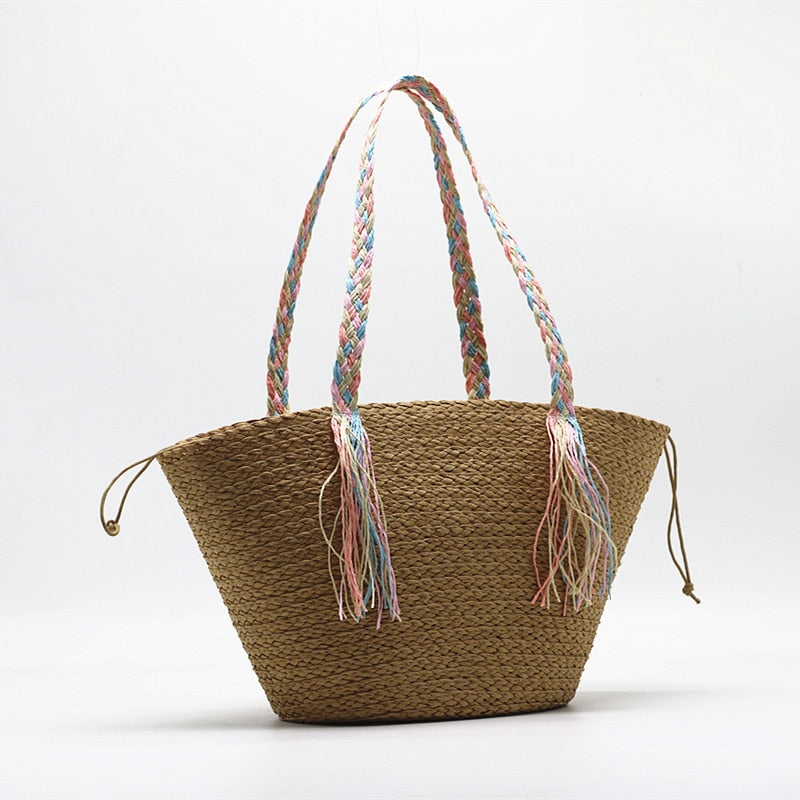 Hanni Pastel Braids Handle Straw Tote Bags - 2 Colors