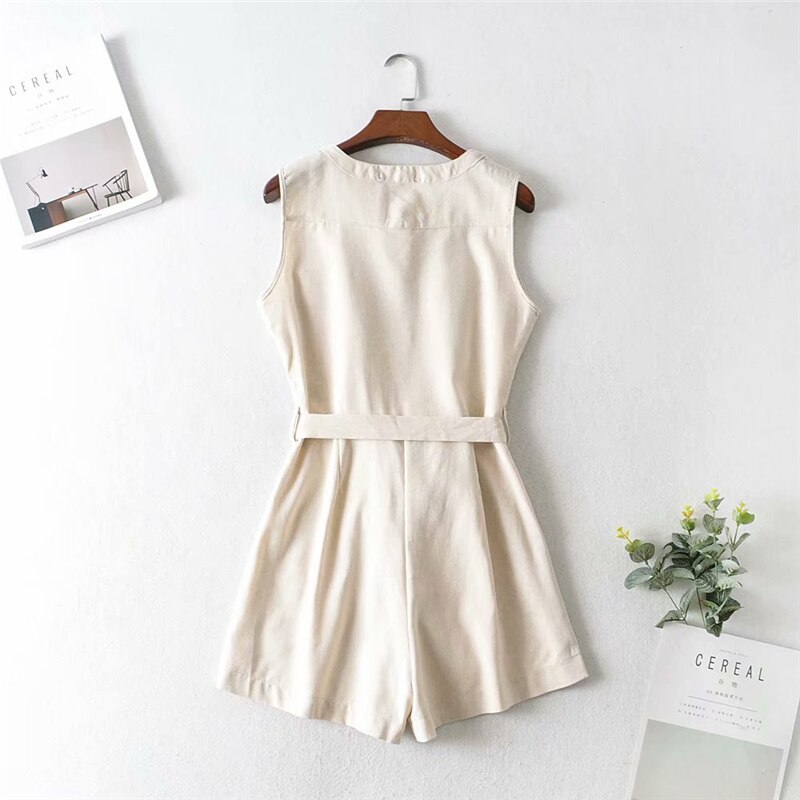 Cotton Sleeveless Pockets Loose Romper