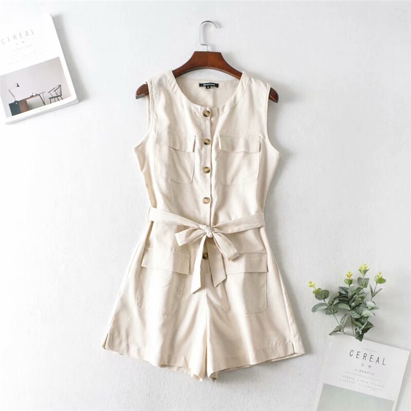Cotton Sleeveless Pockets Loose Romper