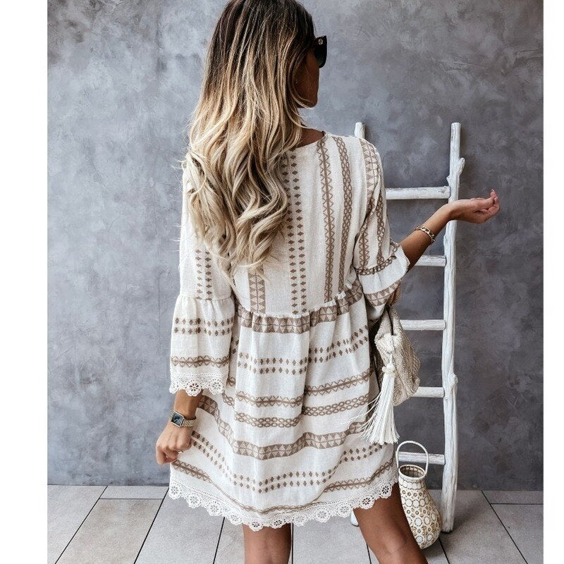 Striped Print Long Sleeve Dress