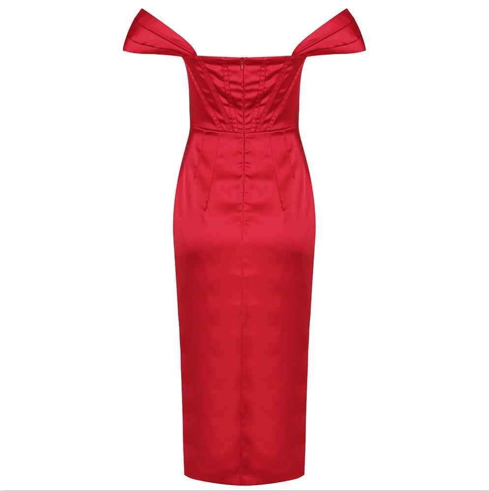 Runway Fashion Off-Shoulder Split Red Corset Dress