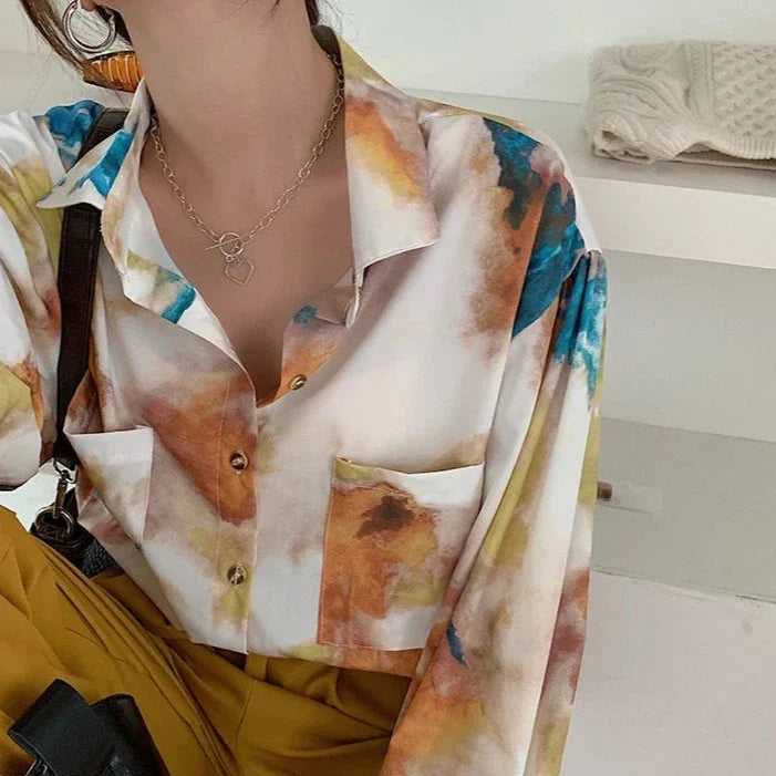 Soula Watercolor Ombre Print Shirt Blouse