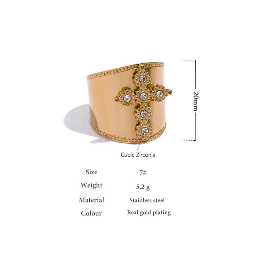 Luxe CZ Cross Brand Band Ring