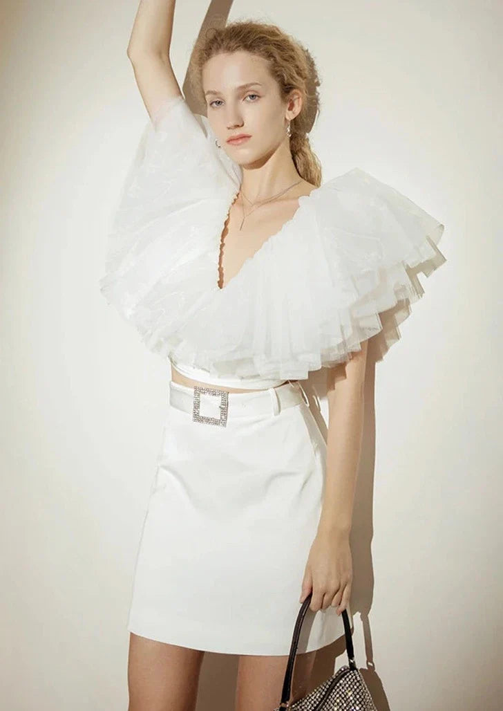 Catriona Ruffle Organza Crop Top