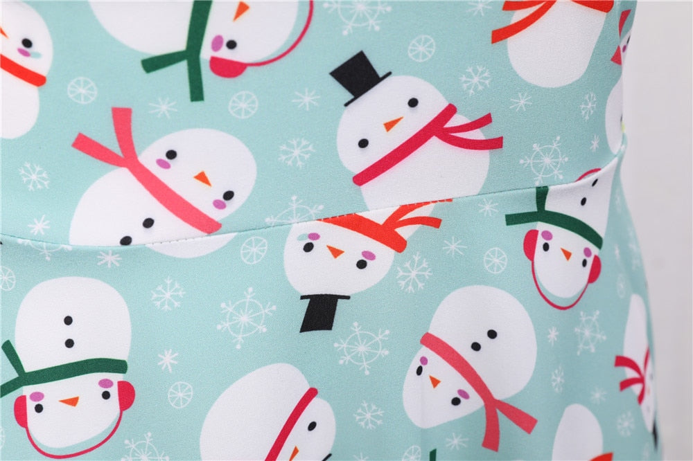 Snowflake Printed Red V-Neck Wrap High Waist Vintage Robe Christmas Dress