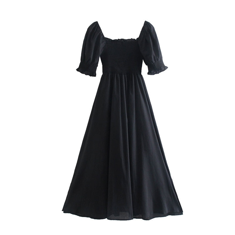 Summer Dresses For  Square Neck Smocked Short Puff Sleeve Vacation Beach Style