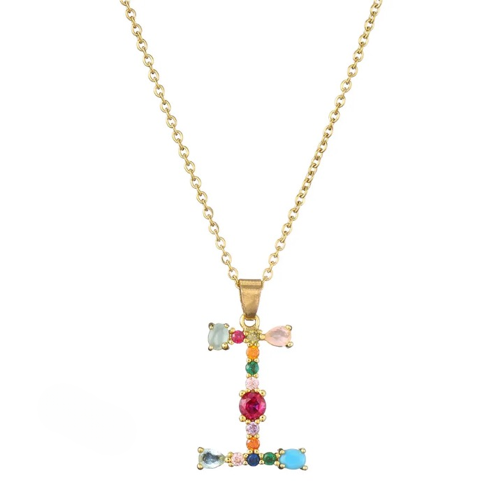 Colorful Crystal Letter Pendant Necklaces