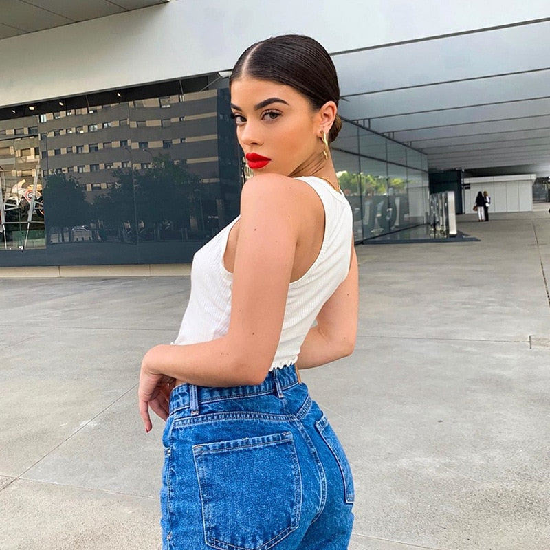 Knitting Print O Neck Tank Top