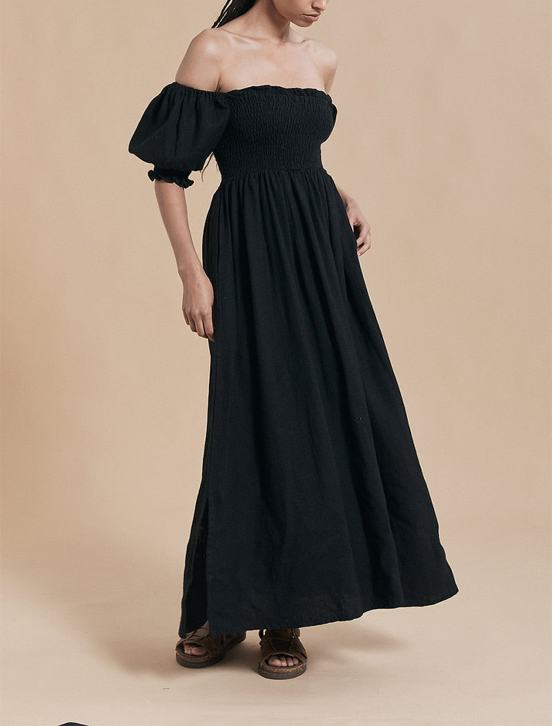 Summer Dresses For  Square Neck Smocked Short Puff Sleeve Vacation Beach Style