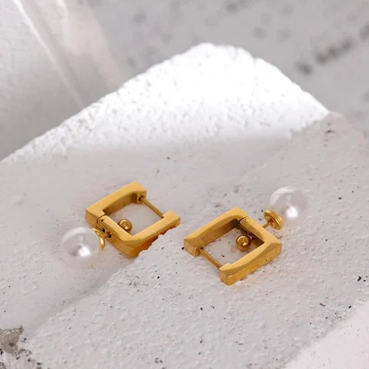 Neue Pearl Drop Square Hoop Earrings