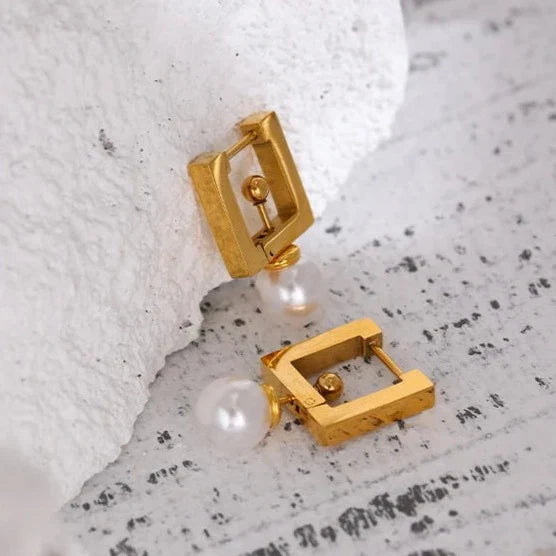 Neue Pearl Drop Square Hoop Earrings