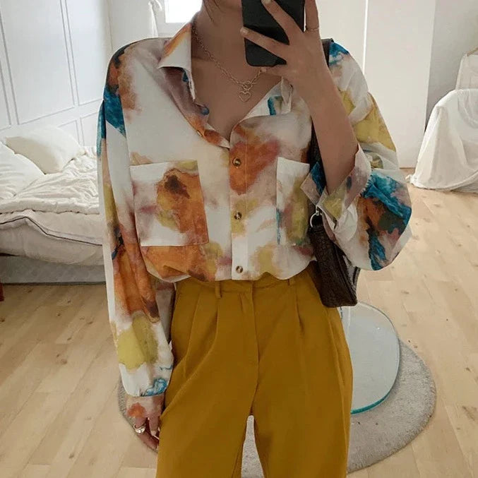Soula Watercolor Ombre Print Shirt Blouse