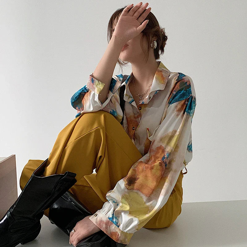 Soula Watercolor Ombre Print Shirt Blouse
