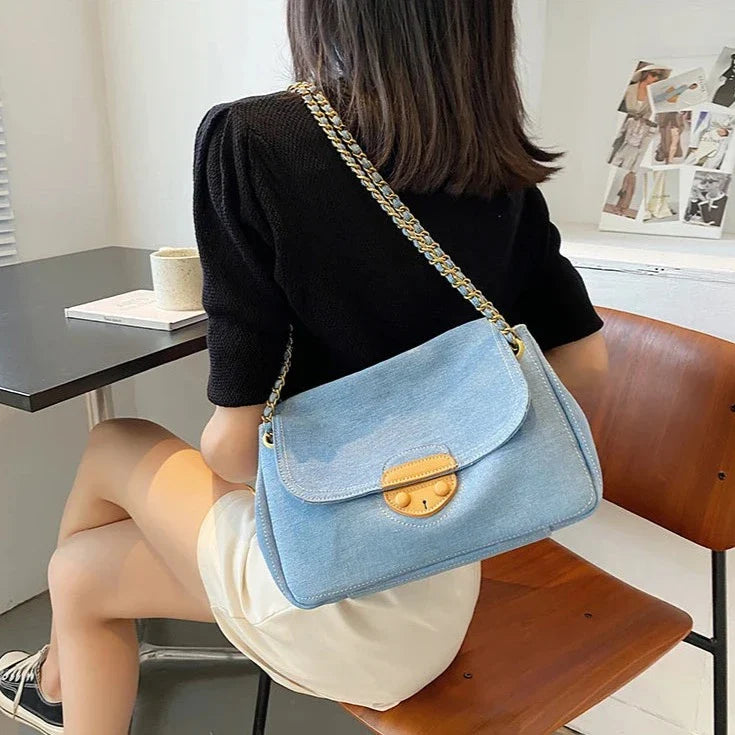 Lana Vintage Blue Denim Flap Bags
